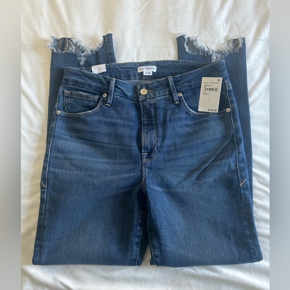 *GOOD AMERICAN Good Legs High Waist Chew Hem Ankle Cigarette Jeans BLUE842 O-27 - Picture 8 of 15